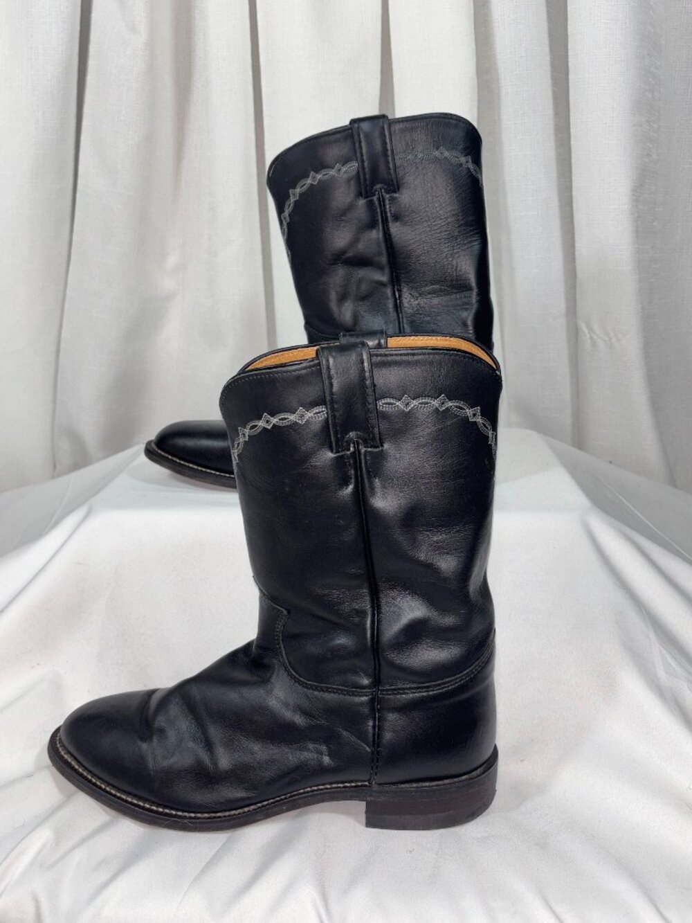 Justin Men's Brock Black Leather Roper Cowboy Boots Style 3233 Size 8.5